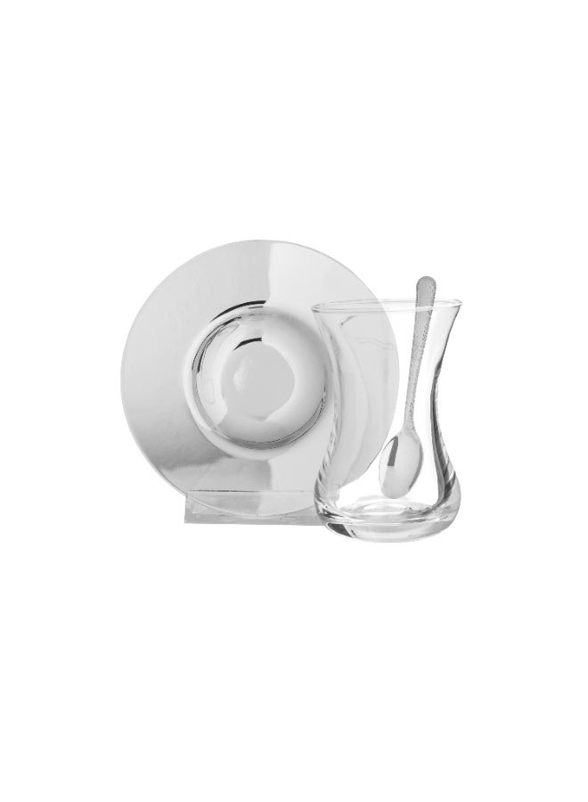ماكسيما طقم شاي زجاج مع صحن ستيل 18 قطعة - Image 2