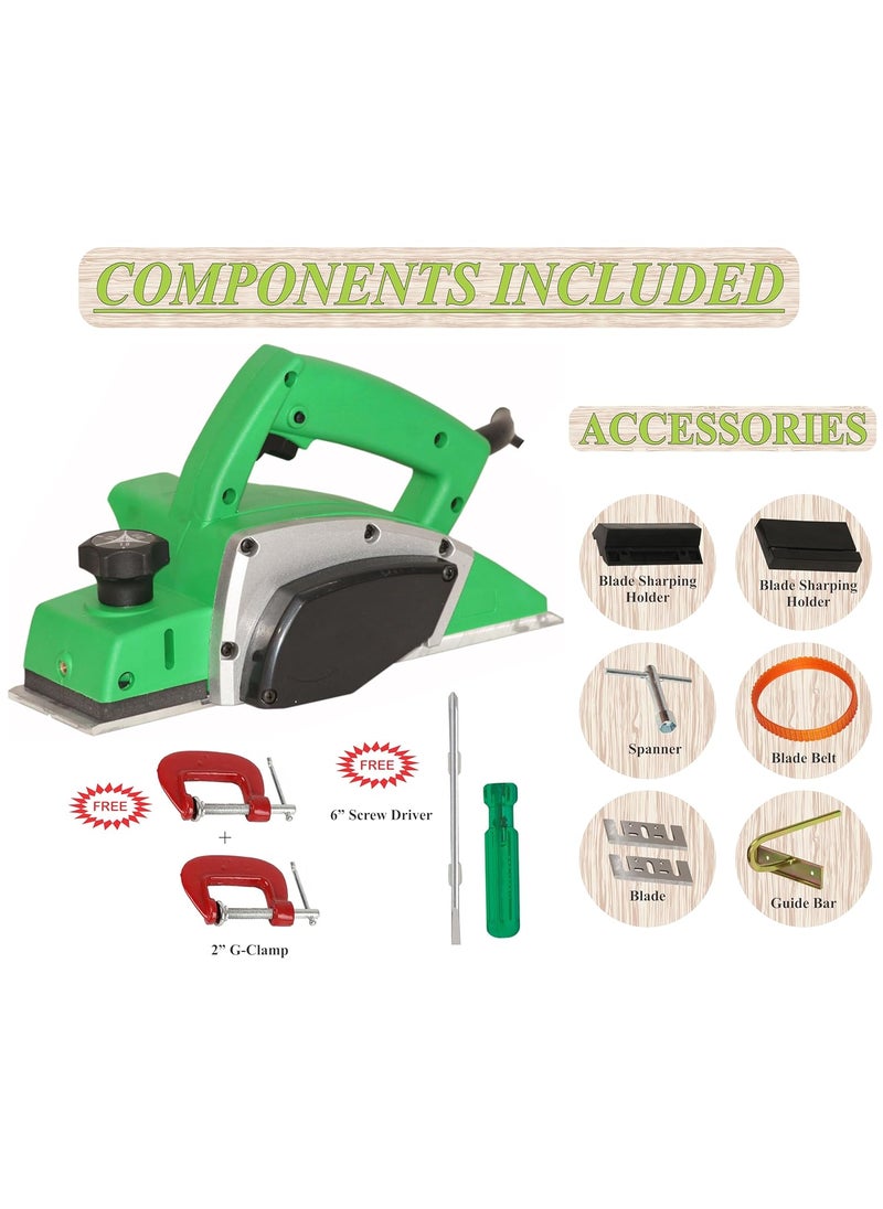 Digital Craft Digital Craft Wood Planer 1400W Machine of Carpentry HighPower MultiFunction Electric Planer Professional Woodworking Machine 82mm Electric Planer Machine2 G Clamp6Inch 2 In 1 Screw Driver  - Image 2