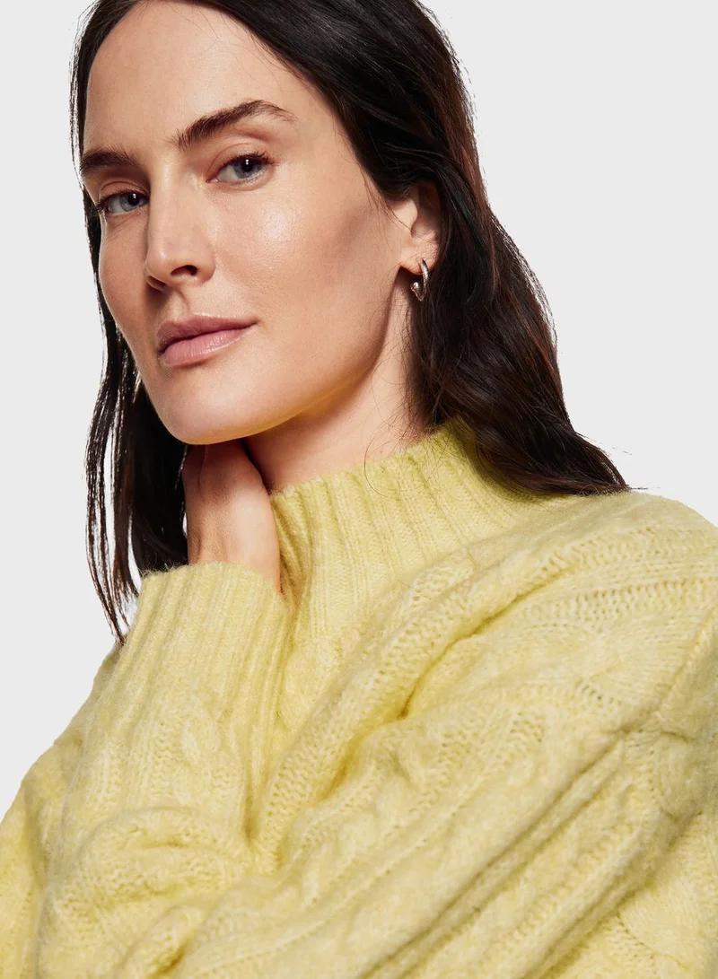 MANGO High Neck Cable Knitted Sweter
