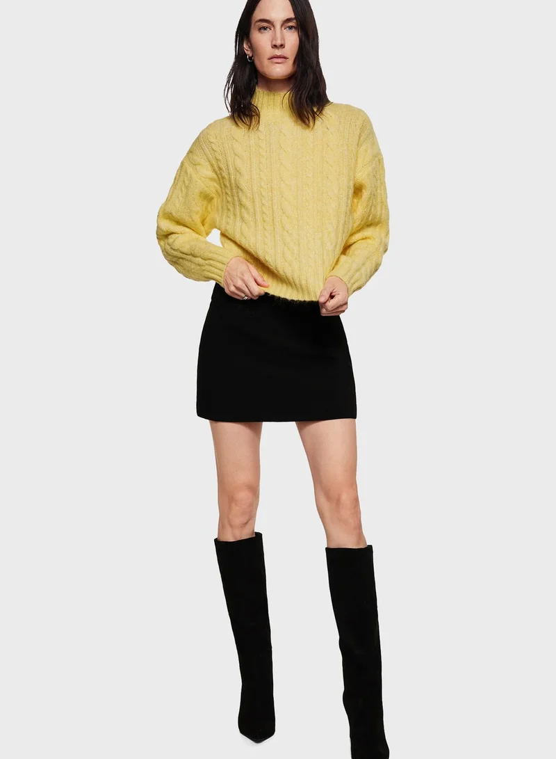 MANGO High Neck Cable Knitted Sweter