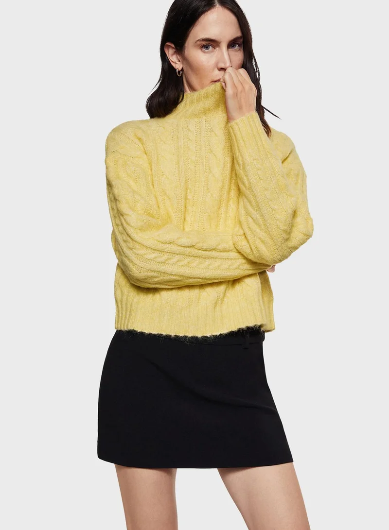MANGO High Neck Cable Knitted Sweter