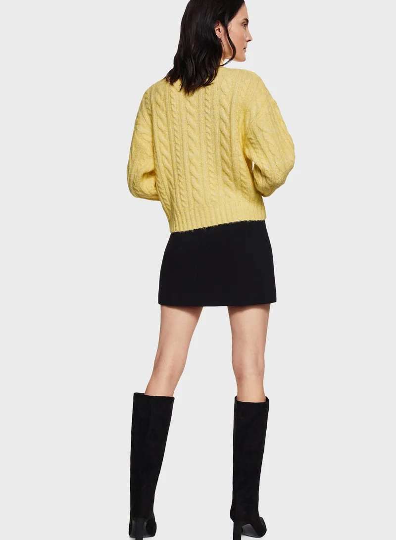 MANGO High Neck Cable Knitted Sweter