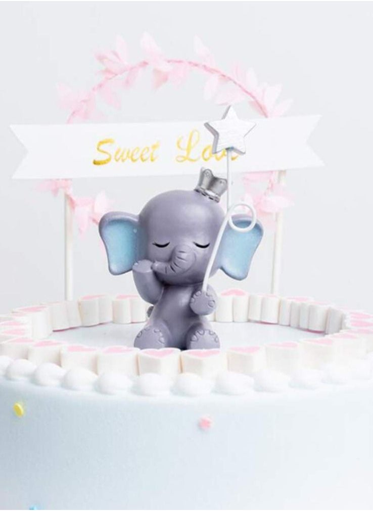SYOSI - Elephant Cake Topper Resin Figurine, Cute Elephant Shape Ornament Statue Theme Birthday Party Decorations, Perfect for Baby Shower Cake Topper Design Party Decorations Supplies - Image 1