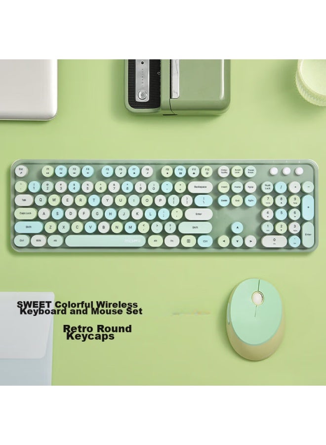 Mofii Sweet Wireless Retro Punk Keyboard And Mouse Set, Office Keyboard And Mouse Set, Mouse, Computer Keyboard, Laptop Keyboard, Green Mixed Color - Image 1