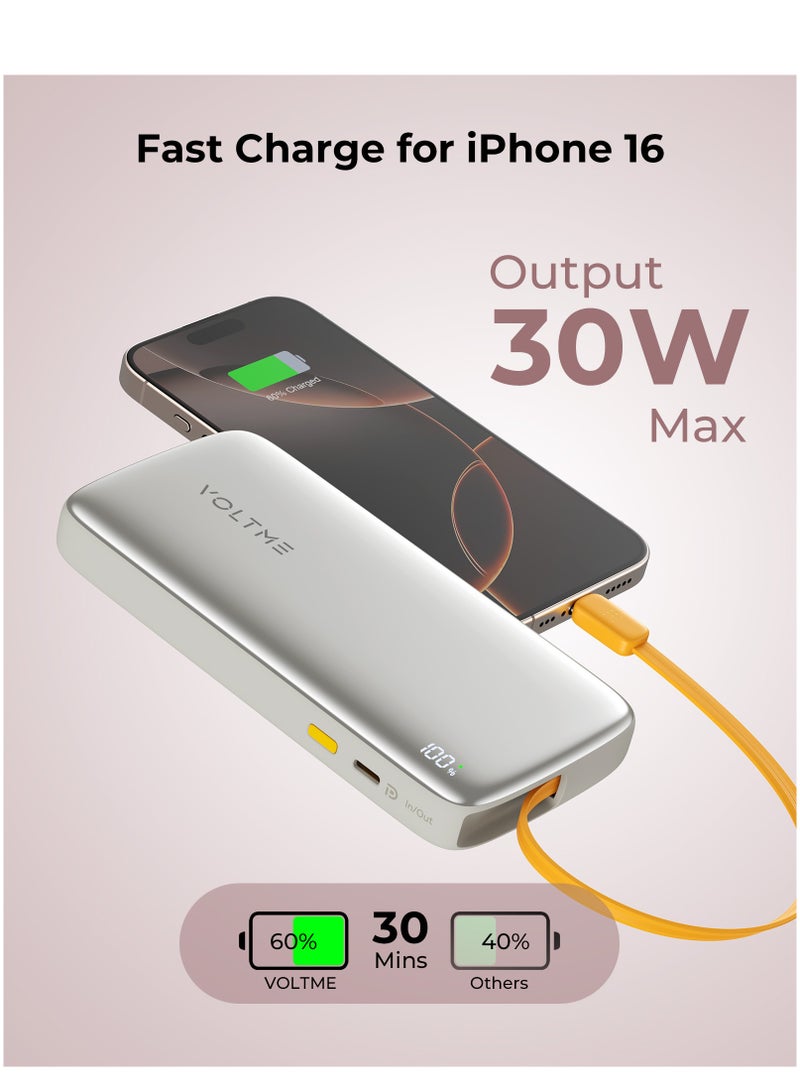 VOLTME 10,000mAh 30W Fast Charging Power Bank - Type-C PD Super Fast Charger, Built-in Retractable Cable, LED Digital Display, Slim Travel-Safe Quick Charge 3.0 Portable Battery Pack - USB-C Compatible for iPhone Air, iPhone 17/17 Pro/17 Pro Max, 16/15/14 Pro Max, Samsung S25/S24 Ultra, Pixel 8 Pro, Xiaomi 14, OnePlus 12, iPad Pro M4, MacBook Air M2, Galaxy Tab S9, Huawei P60 Pro, Sony Xperia 1V, Google Pixel Fold, Oppo Find X6 Pro, Realme GT3, Vivo X90 Pro and more (Sakura Pink) - Image 5