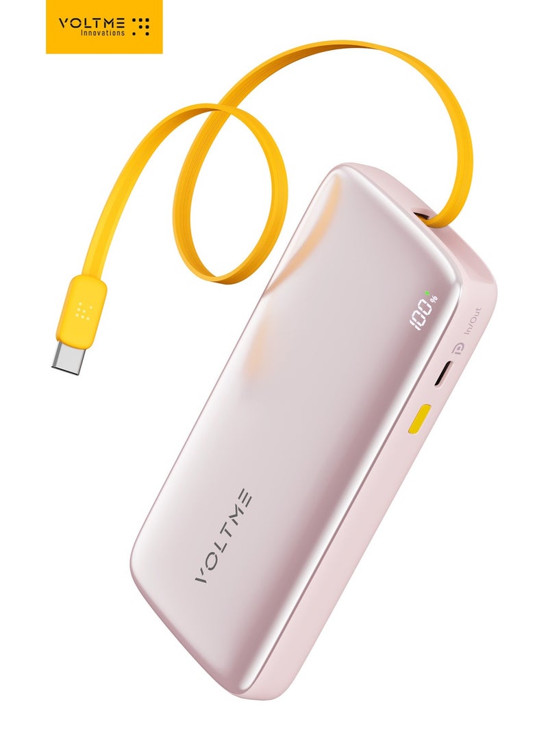 VOLTME 10,000mAh 30W Fast Charging Power Bank - Type-C PD Super Fast Charger, Built-in Retractable Cable, LED Digital Display, Slim Travel-Safe Quick Charge 3.0 Portable Battery Pack - USB-C Compatible for iPhone Air, iPhone 17/17 Pro/17 Pro Max, 16/15/14 Pro Max, Samsung S25/S24 Ultra, Pixel 8 Pro, Xiaomi 14, OnePlus 12, iPad Pro M4, MacBook Air M2, Galaxy Tab S9, Huawei P60 Pro, Sony Xperia 1V, Google Pixel Fold, Oppo Find X6 Pro, Realme GT3, Vivo X90 Pro and more (Sakura Pink) - Image 1