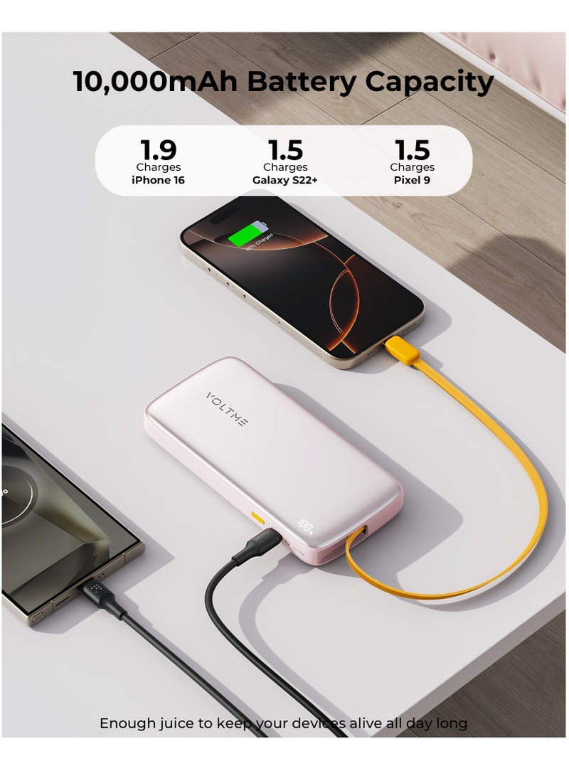 VOLTME 10,000mAh 30W Fast Charging Power Bank - Type-C PD Super Fast Charger, Built-in Retractable Cable, LED Digital Display, Slim Travel-Safe Quick Charge 3.0 Portable Battery Pack - USB-C Compatible for iPhone Air, iPhone 17/17 Pro/17 Pro Max, 16/15/14 Pro Max, Samsung S25/S24 Ultra, Pixel 8 Pro, Xiaomi 14, OnePlus 12, iPad Pro M4, MacBook Air M2, Galaxy Tab S9, Huawei P60 Pro, Sony Xperia 1V, Google Pixel Fold, Oppo Find X6 Pro, Realme GT3, Vivo X90 Pro and more (Sakura Pink) - Image 2