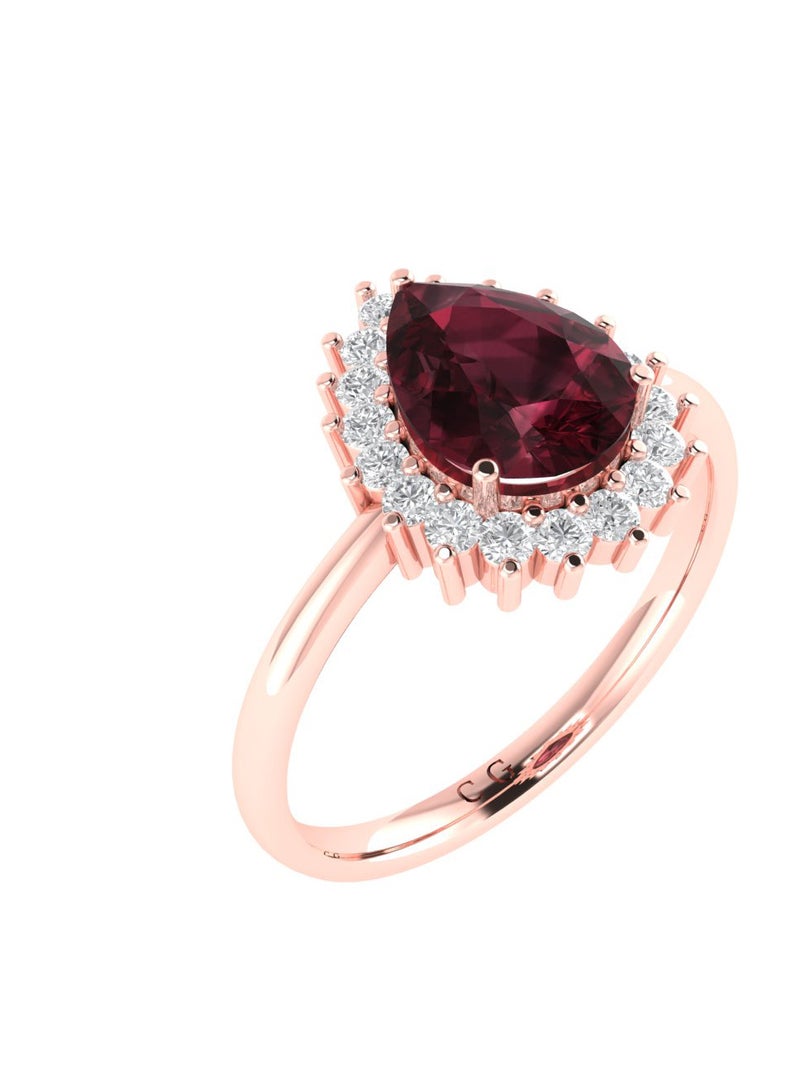 Capri Gold Diana Pear Garnet and Shimmering Diamond Ring in 18K Rose Gold  - Image 2