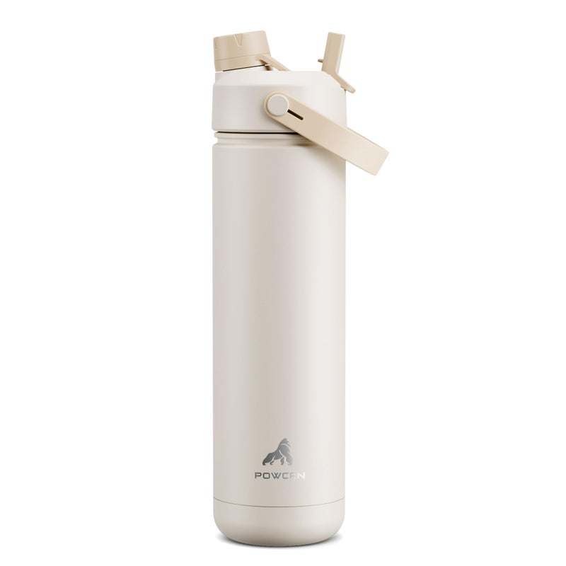 POWCAN 26 oz Insulated Water Bottle with 2-in-1 Straw and Spout Lid, Keep Cold 24H, Leak-Proof, Fits in Car Cup Holder, Stainless Steel Water Bottle for Sports, Gym, Travel, and School (Mousse) - Image 1