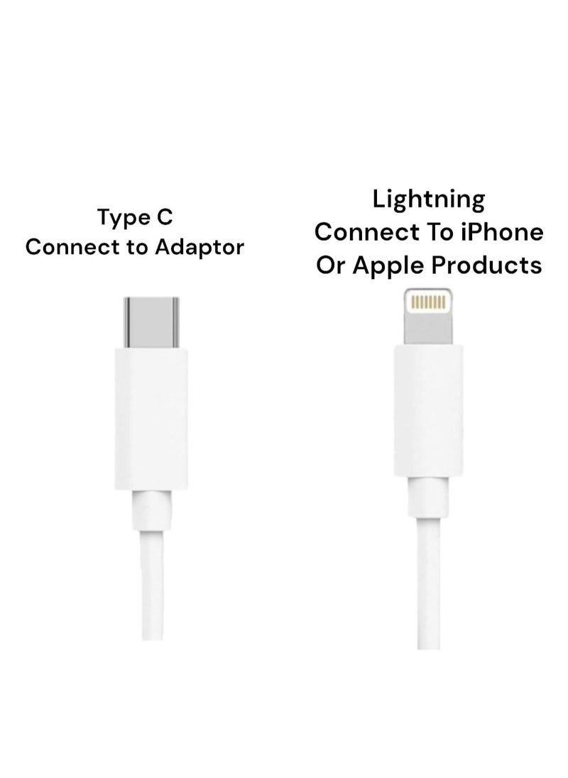 ماركة غير محددة - كابل بمنفذ USB للشحن ونقل البيانات من Type-C إلى Lightning أبيض - Image 1