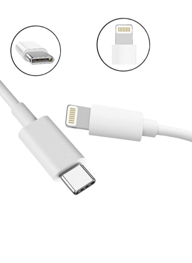 ماركة غير محددة - كابل بمنفذ USB للشحن ونقل البيانات من Type-C إلى Lightning أبيض - Image 1