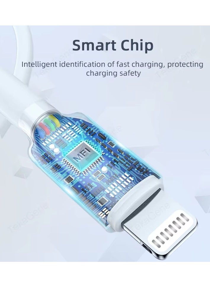 ماركة غير محددة - كابل بمنفذ USB للشحن ونقل البيانات من Type-C إلى Lightning أبيض - Image 1