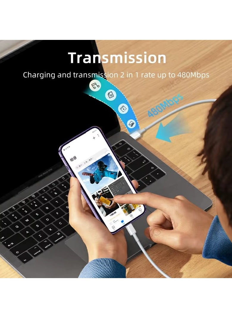 ماركة غير محددة كابل بمنفذ USB للشحن ونقل البيانات من Type-C إلى Lightning أبيض  - Image 3