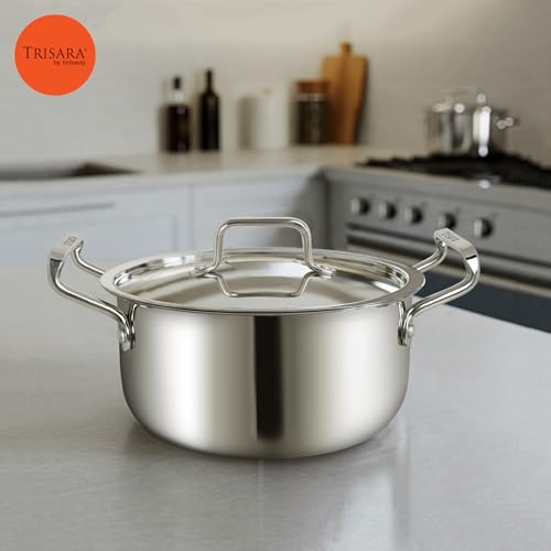 Trisara Triply Stainless Steel 20 cm Casserole with Lid | 3000 ml | Induction Friendly | Stock Pot/Handi/Biryani Pot | 3-Layer Durable Cookware for Even Heating - Image 3