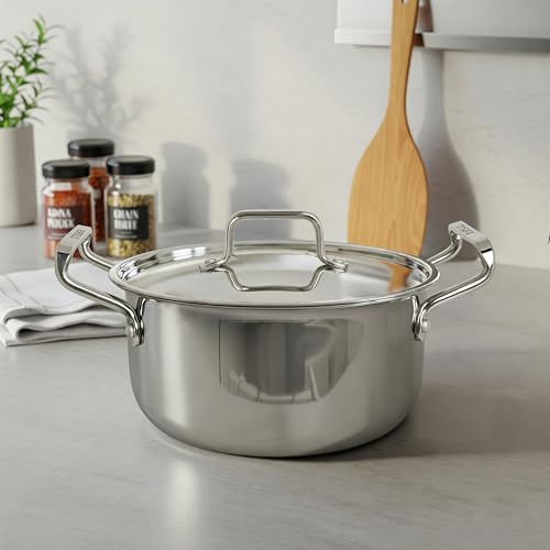 Trisara Triply Stainless Steel 20 cm Casserole with Lid | 3000 ml | Induction Friendly | Stock Pot/Handi/Biryani Pot | 3-Layer Durable Cookware for Even Heating - Image 1