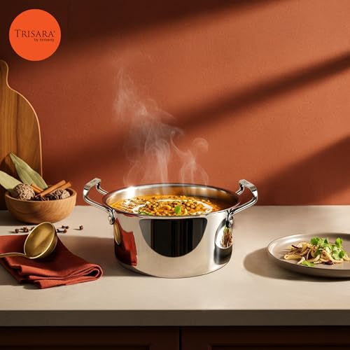 Trisara Triply Stainless Steel 20 cm Casserole with Lid | 3000 ml | Induction Friendly | Stock Pot/Handi/Biryani Pot | 3-Layer Durable Cookware for Even Heating - Image 5