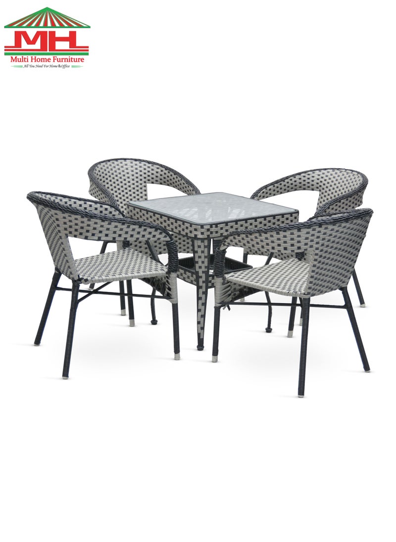 Multi Home Furniture Mhf Rattan Set- Table And Chairs Set- 1 Modern Round Table Chairs For Outdoor And Indoor Area- Dining Room- Kitchen- Coffeeshop Home Garden Mh-209-gr-blk 1+4  - Image 1