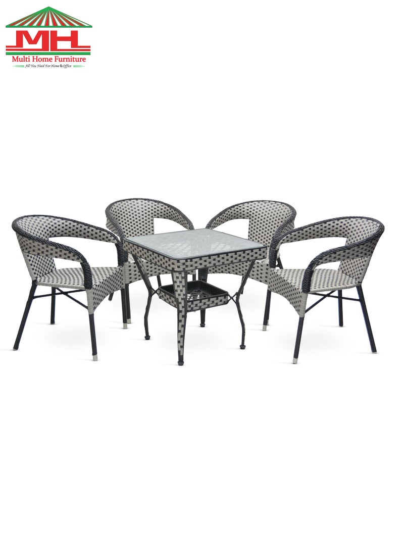 Multi Home Furniture Mhf Rattan Set- Table And Chairs Set- 1 Modern Round Table Chairs For Outdoor And Indoor Area- Dining Room- Kitchen- Coffeeshop Home Garden Mh-209-gr-blk 1+4  - Image 2