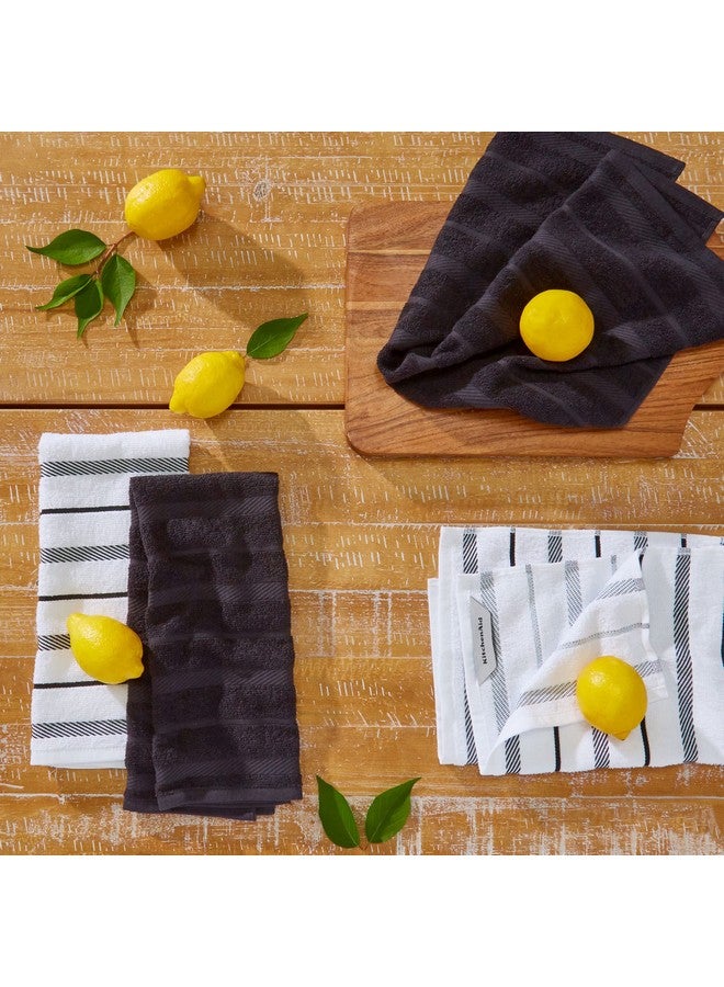 KitchenAid مجموعة من 4 من مناشف المطبخ كيتشن إيد ألباني، أسود غير لامع/أبيض، 16"x26" - Image 2