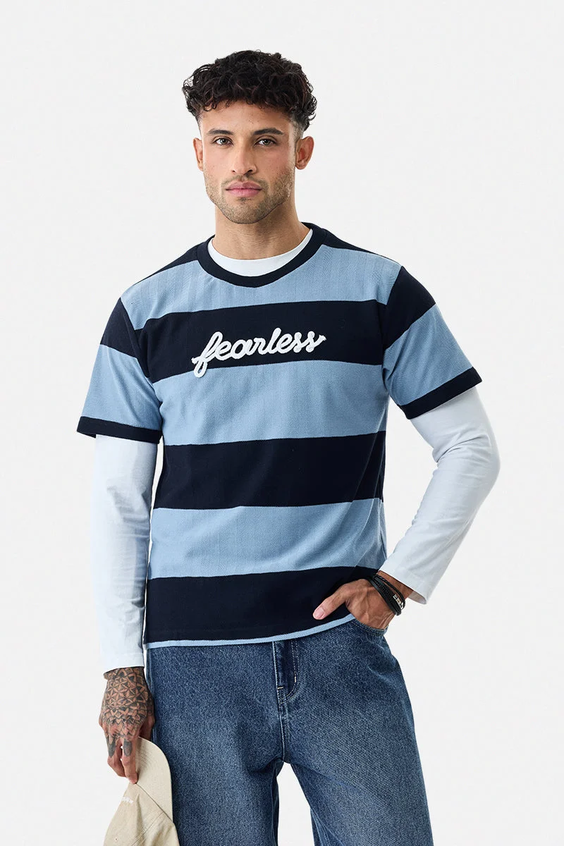 SNITCH Fearless Embroidered Stripes T-Shirt