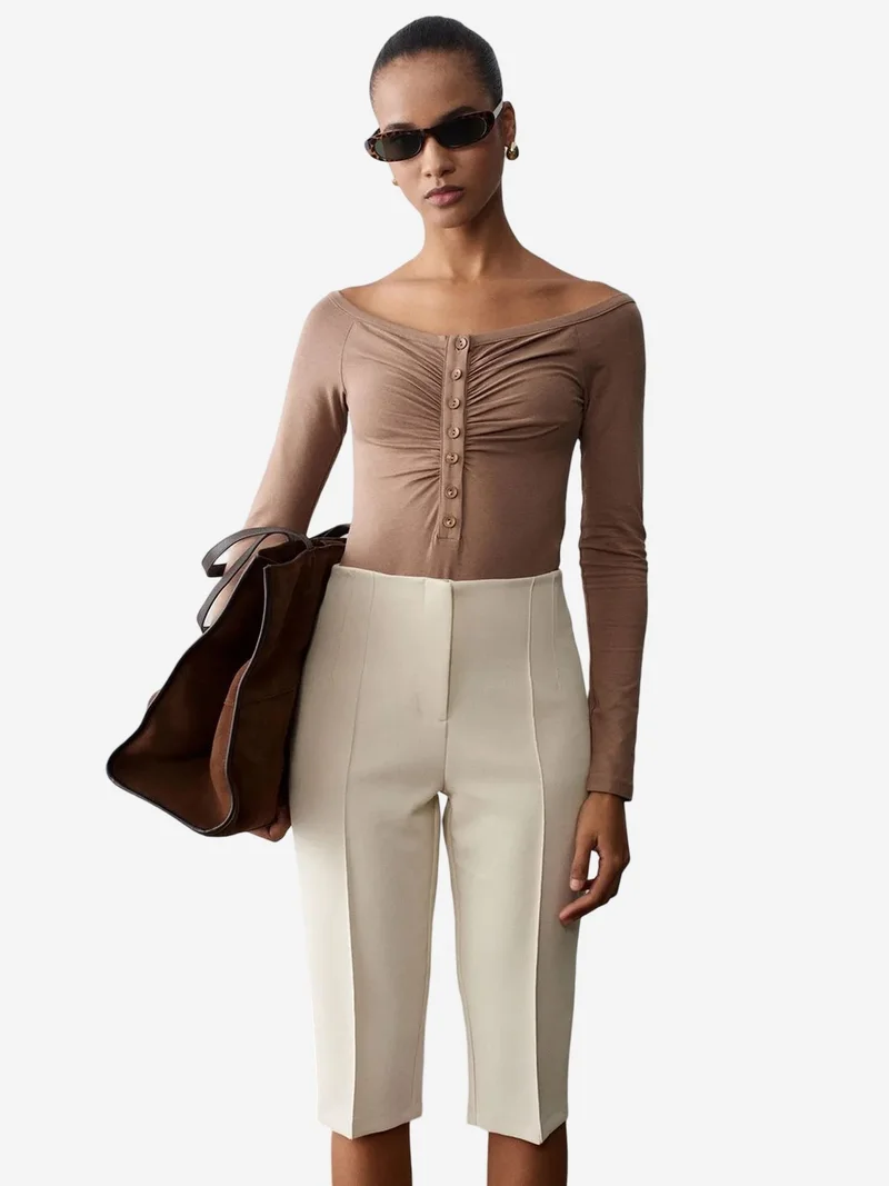 ديلفين DILVIN Slim-fit Boat Neck Bodysuit Blouse