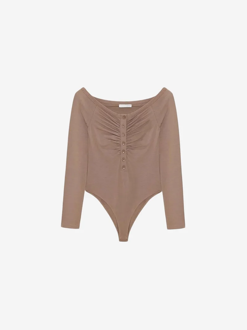 ديلفين DILVIN Slim-fit Boat Neck Bodysuit Blouse
