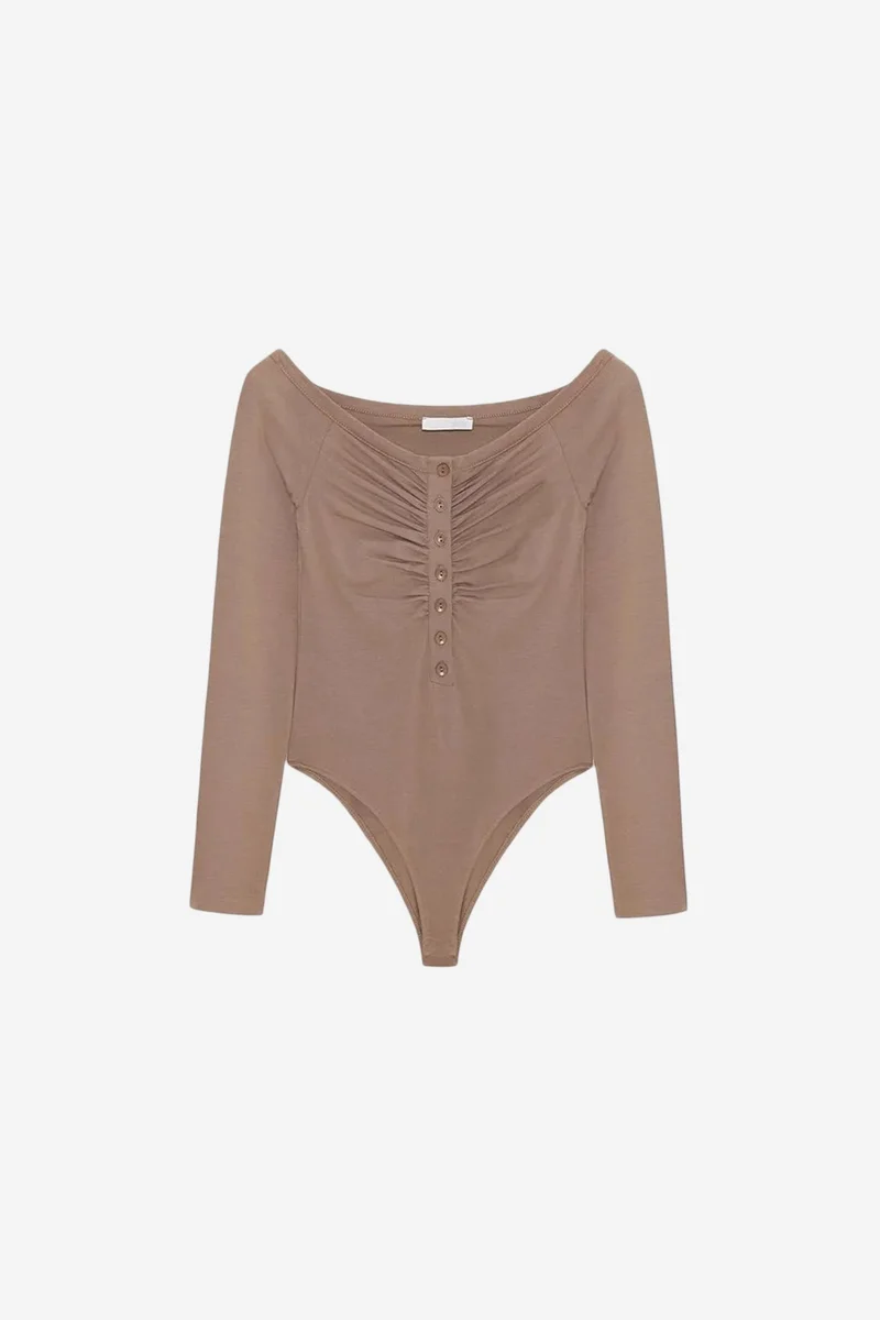 DILVIN Slim-fit Boat Neck Bodysuit Blouse