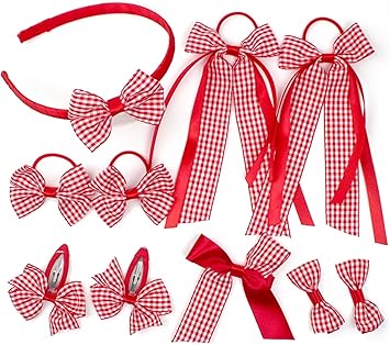Back to School Hair BowsClipsHairbandGingham Red New 10 Piece Hair ClipBow and Hairband Set Perfect for Starting School GirlsSchoolNewAccessories
