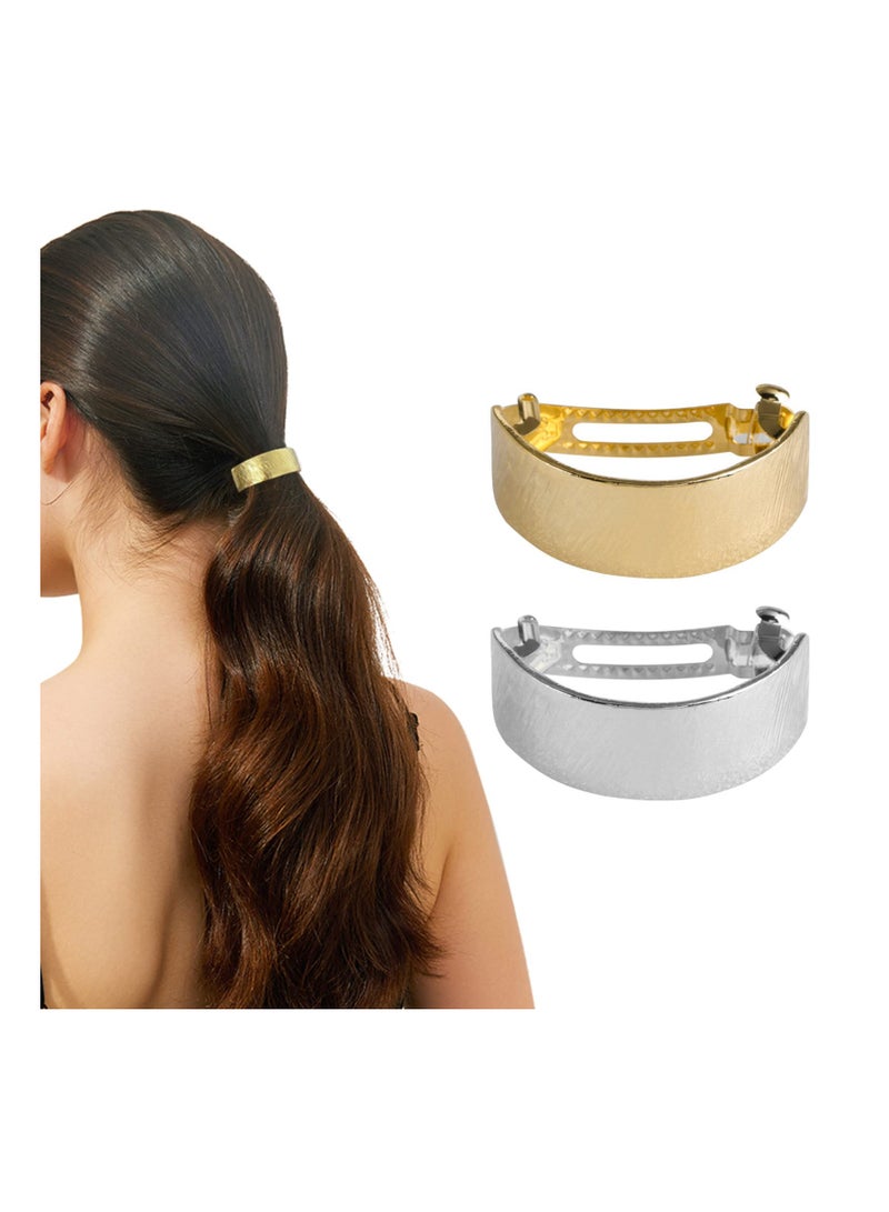 KASTWAVE 2 Pcs Women Semicircle Ponytail Hair Clips, Fashion Women Barrettes Ponytail Cuff, Metal Spring Hair Clips Barrette Accessories for Women Girls Hair Jewelry, Gold & Silver - Image 1