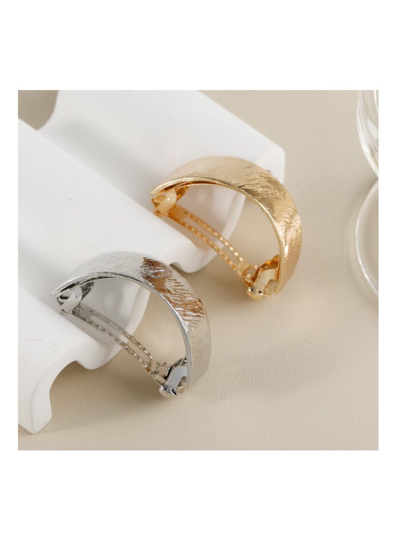 KASTWAVE 2 Pcs Women Semicircle Ponytail Hair Clips, Fashion Women Barrettes Ponytail Cuff, Metal Spring Hair Clips Barrette Accessories for Women Girls Hair Jewelry, Gold & Silver - Image 4