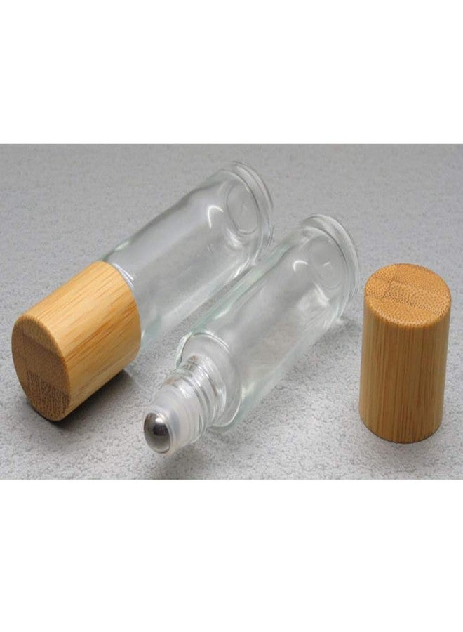 lasenersm 4 Pieces Roll On Bottles 15ml Clear Glass Roller Bottles with Bamboo Lid Empty Refillable Essential Oil Roller Bottles with Stainless Steel Roller Ball and 1 Piece 3ml Dropper - Image 2