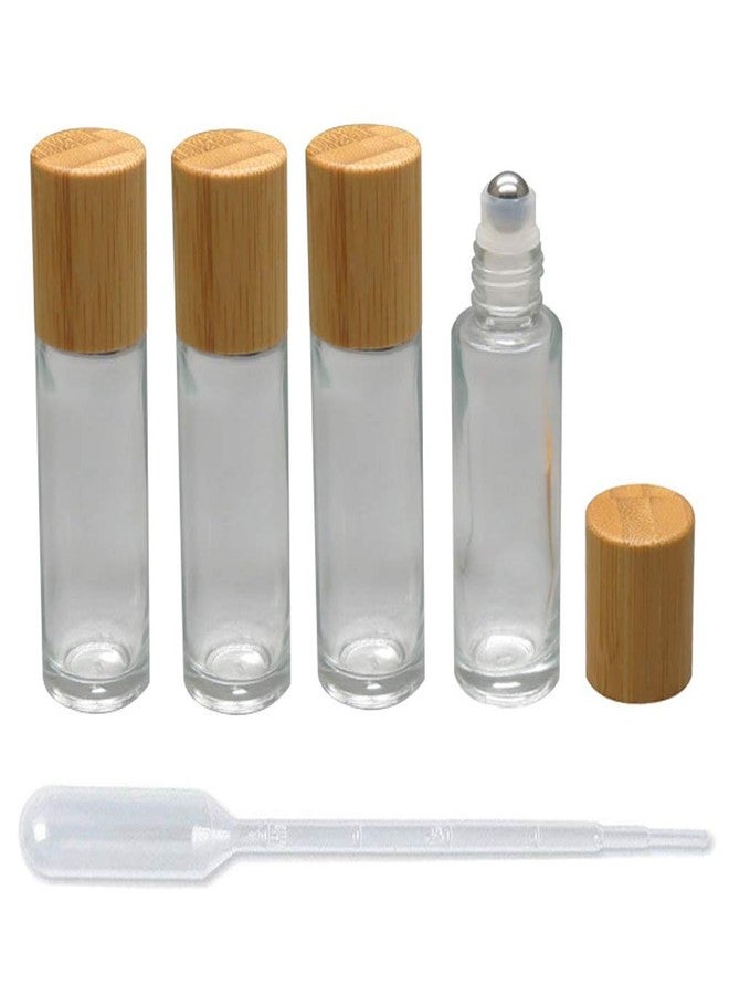 lasenersm 4 Pieces Roll On Bottles 15ml Clear Glass Roller Bottles with Bamboo Lid Empty Refillable Essential Oil Roller Bottles with Stainless Steel Roller Ball and 1 Piece 3ml Dropper - Image 1