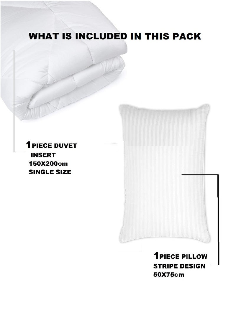 بلوبيري لحاف ملحق مبطن سادة أبيض مقاس واحد 160X220Cm مع وسادة 1 قطعة - Image 2