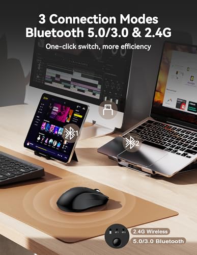 TECKNET Bluetooth Mouse, [ USB + BT1 + BT2 ] Wireless Mouse for Laptop, Silent Click, Ergonomic Design, 4800 DPI Computer Mice Wireless, Dual Mode for Laptop, Computer, iPad, MacBook - Image 2