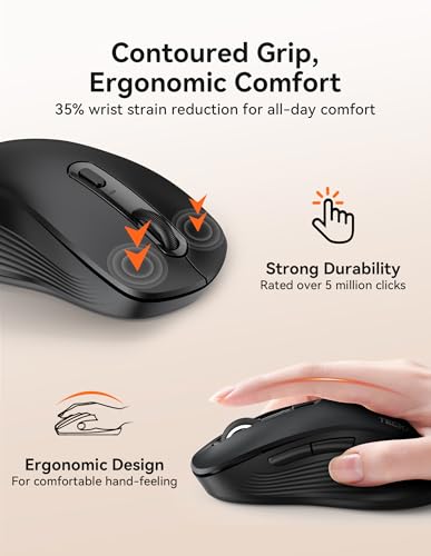 TECKNET Bluetooth Mouse, [ USB + BT1 + BT2 ] Wireless Mouse for Laptop, Silent Click, Ergonomic Design, 4800 DPI Computer Mice Wireless, Dual Mode for Laptop, Computer, iPad, MacBook - Image 3