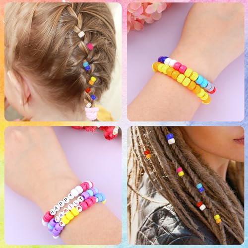 MAKERSLAND 2600+pcs Pony Beads Kit 18 Color Rainbow Plastic Multicolor Pony Bead Bulk with Elastic String Hair Beads DIY Crafts Jewelry Making Kit for Bracelets Necklaces Key Chain - Image 5