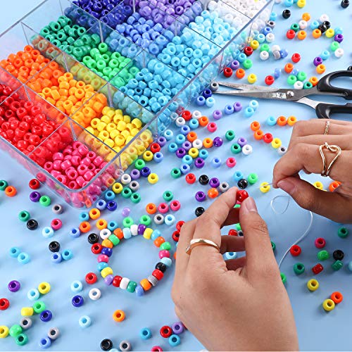 MAKERSLAND 2600+pcs Pony Beads Kit 18 Color Rainbow Plastic Multicolor Pony Bead Bulk with Elastic String Hair Beads DIY Crafts Jewelry Making Kit for Bracelets Necklaces Key Chain - Image 3