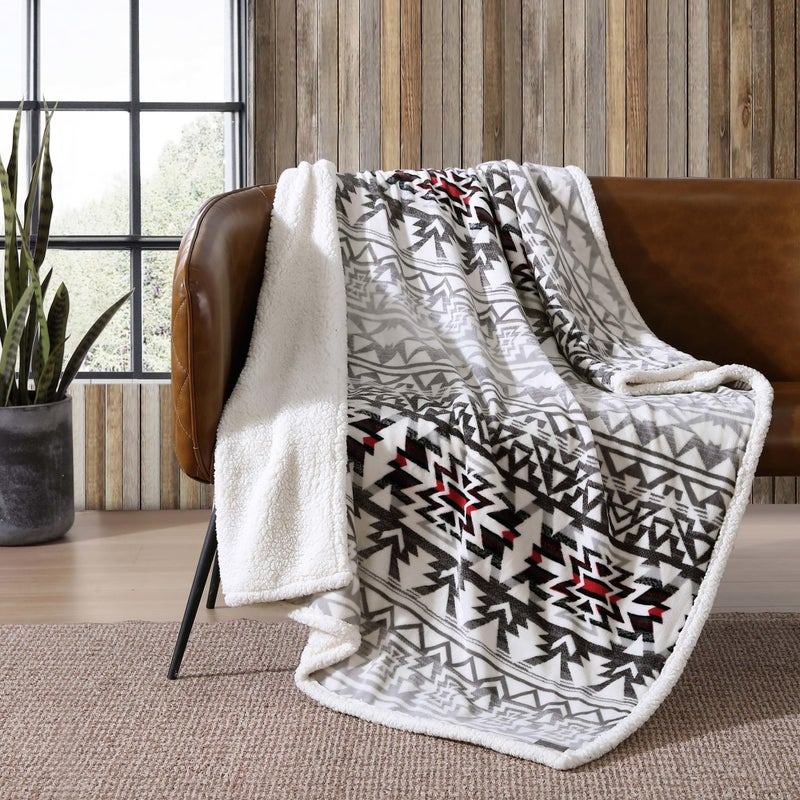 Eddie Bauer Eddie Bauer  Blanket Super Soft Reversible Sherpa  Brushed Fleece Bedding Throw Blankets for Couch Ideal for Lounging Clyde Hill Stripe 