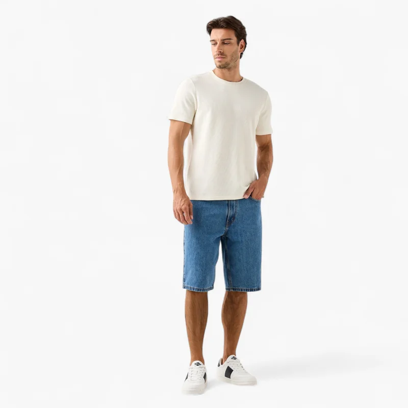 Splash FAV Textured Relaxed Fit T-shirt with Crew Neck