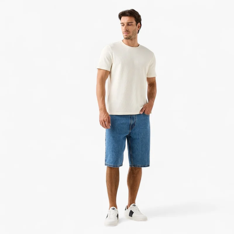 Splash FAV Textured Relaxed Fit T-shirt with Crew Neck