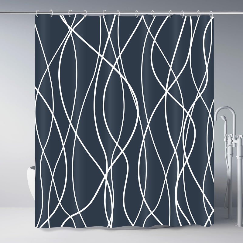Punkray Aegean Blue Shower Curtain for Bathroom with Hooks, Shower Curtain Set, White Stripe Bath Curtains Decorative Shower Curtains Water Repellent Washable, 72 x 72 - Image 1