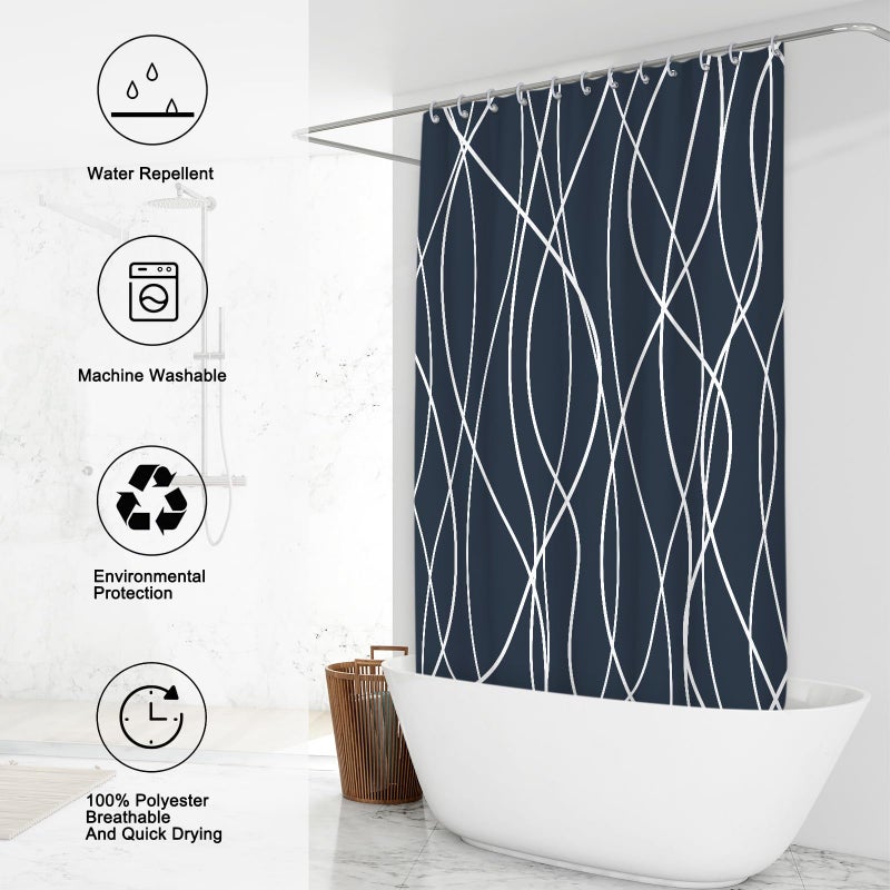 Punkray Aegean Blue Shower Curtain for Bathroom with Hooks, Shower Curtain Set, White Stripe Bath Curtains Decorative Shower Curtains Water Repellent Washable, 72 x 72 - Image 2