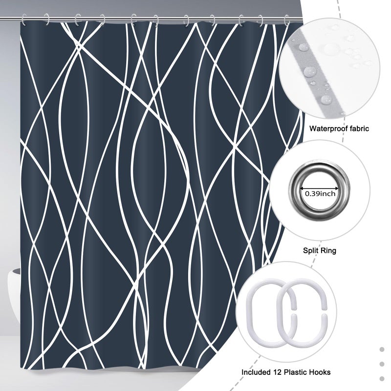 Punkray Aegean Blue Shower Curtain for Bathroom with Hooks, Shower Curtain Set, White Stripe Bath Curtains Decorative Shower Curtains Water Repellent Washable, 72 x 72 - Image 5