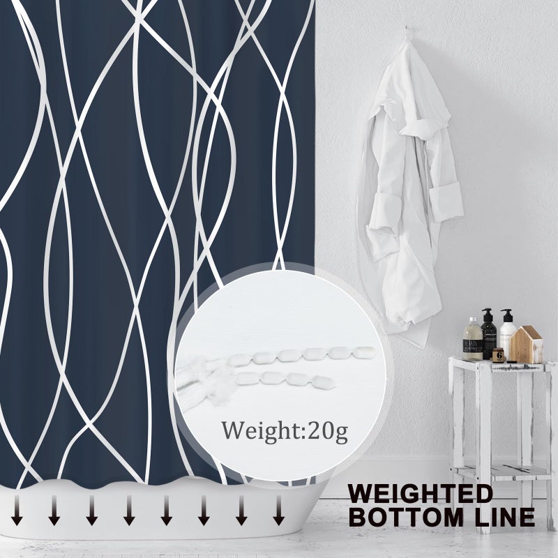 Punkray Aegean Blue Shower Curtain for Bathroom with Hooks, Shower Curtain Set, White Stripe Bath Curtains Decorative Shower Curtains Water Repellent Washable, 72 x 72 - Image 3
