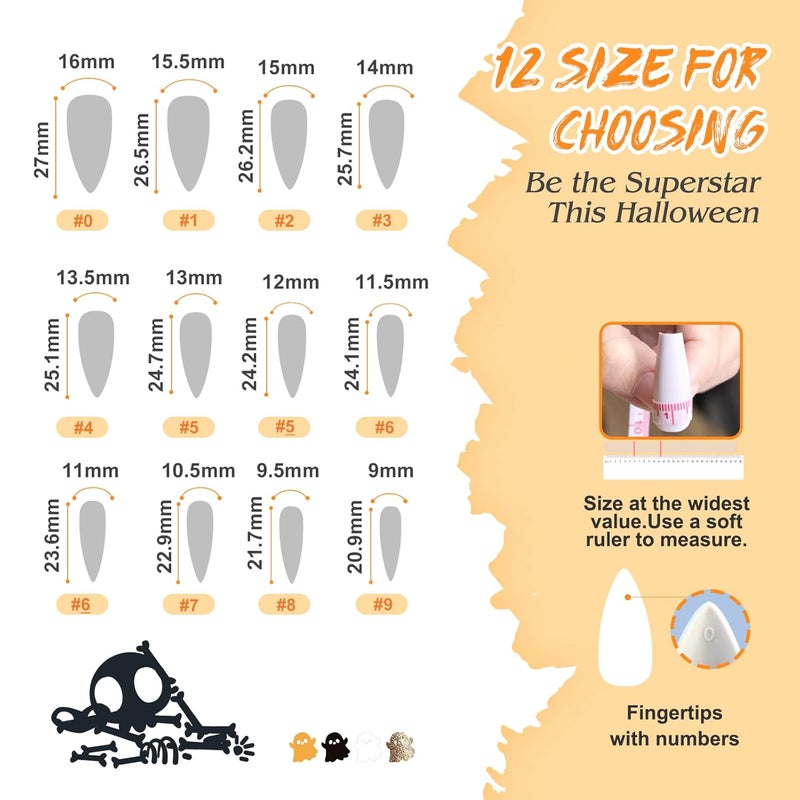morily Halloween Press on Nails 24Pcs Black Stiletto Fake Nails Medium Length with Pumpkin Spider Web Design Acrylic Artificial Glossy Almond Stick on False Nails for Women (Black Cobweb Gold Glitter) - Image 5