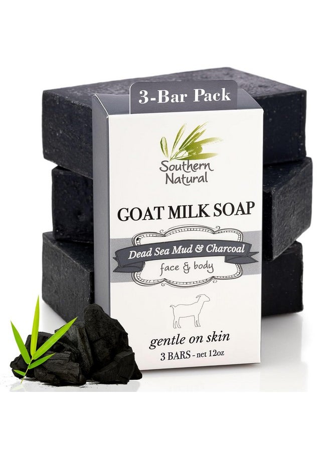 southern natural Southern Natural Activated Charcoal Soap Bar (3 Pack) Face and Body Soap For Sensitive Skin With Dead Sea Mud, Goat Milk & Peppermint Essential Oil  - Image 1