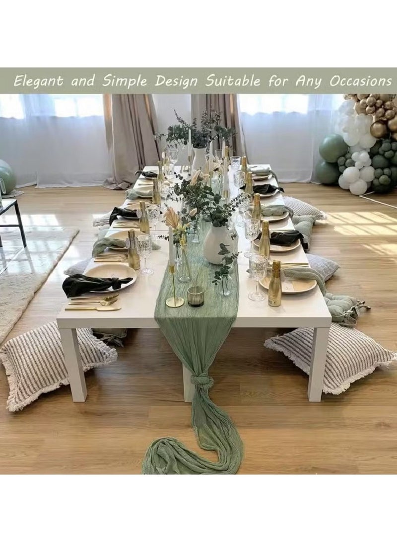 Translucent Table Runner Chessian Tablecloth for Wedding Reception Bridal Shower Party Decoration Table Centerpiece 90*400CM Green - Image 4