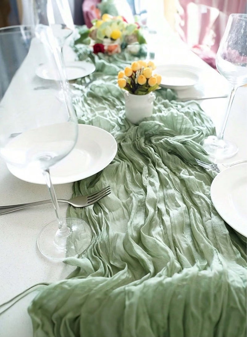 Translucent Table Runner Chessian Tablecloth for Wedding Reception Bridal Shower Party Decoration Table Centerpiece 90*400CM Green - Image 5