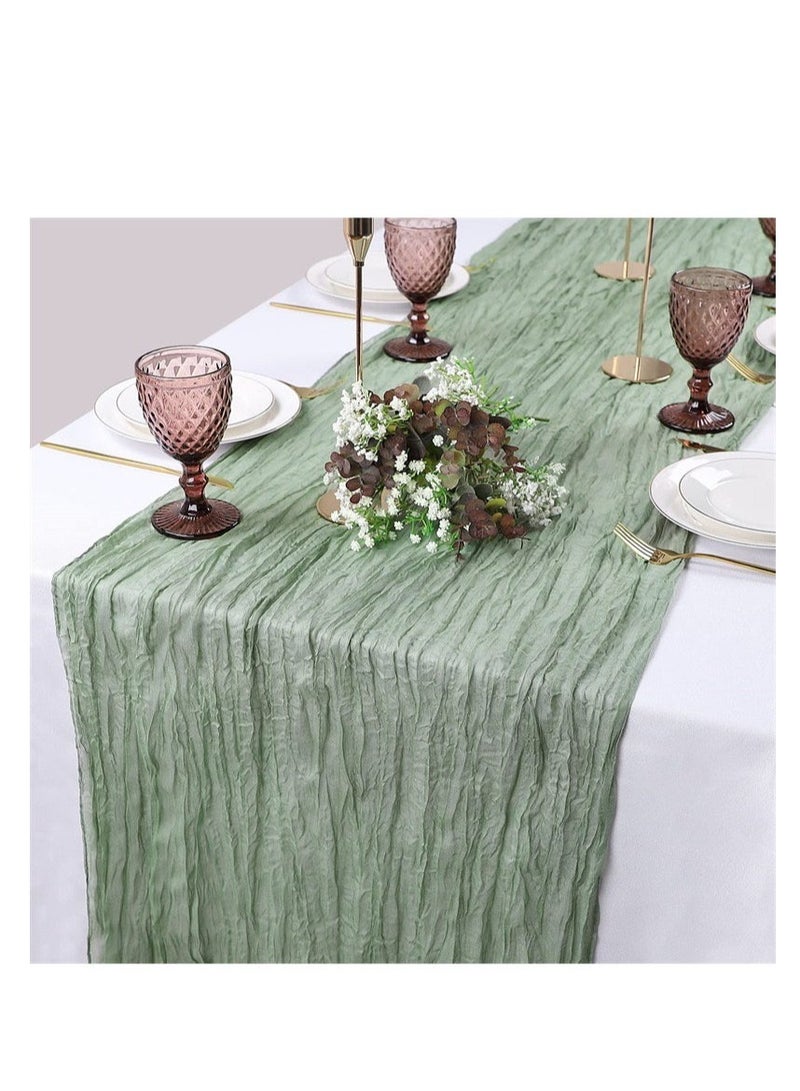 Translucent Table Runner Chessian Tablecloth for Wedding Reception Bridal Shower Party Decoration Table Centerpiece 90*400CM Green  - Image 3