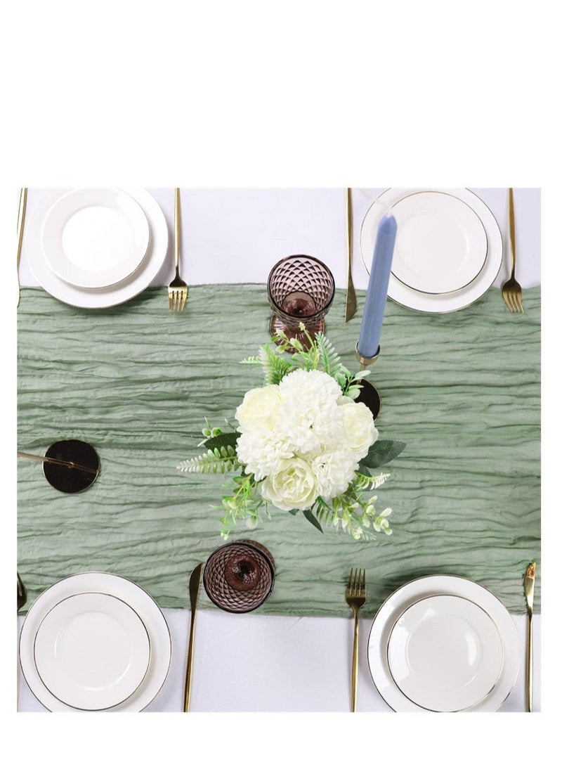 Translucent Table Runner Chessian Tablecloth for Wedding Reception Bridal Shower Party Decoration Table Centerpiece 90*400CM Green  - Image 4